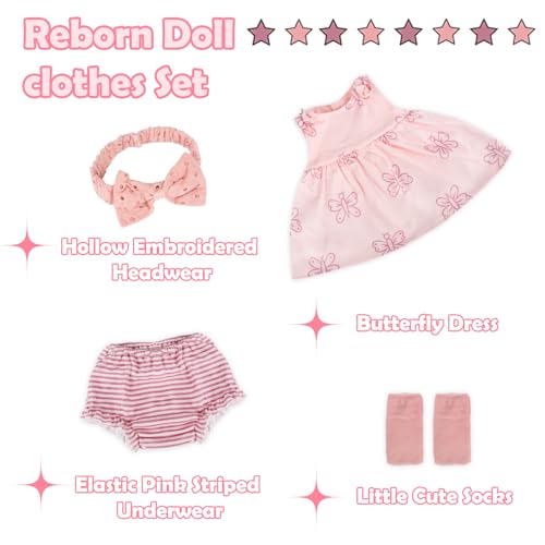 4Pcs Reborn Baby Doll Clothes - Pink Butterfly Design for 16-20 inch Dolls