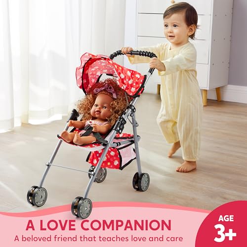 Unicorn Red Foldable Stroller Toy for 3-5 Year Old Girls