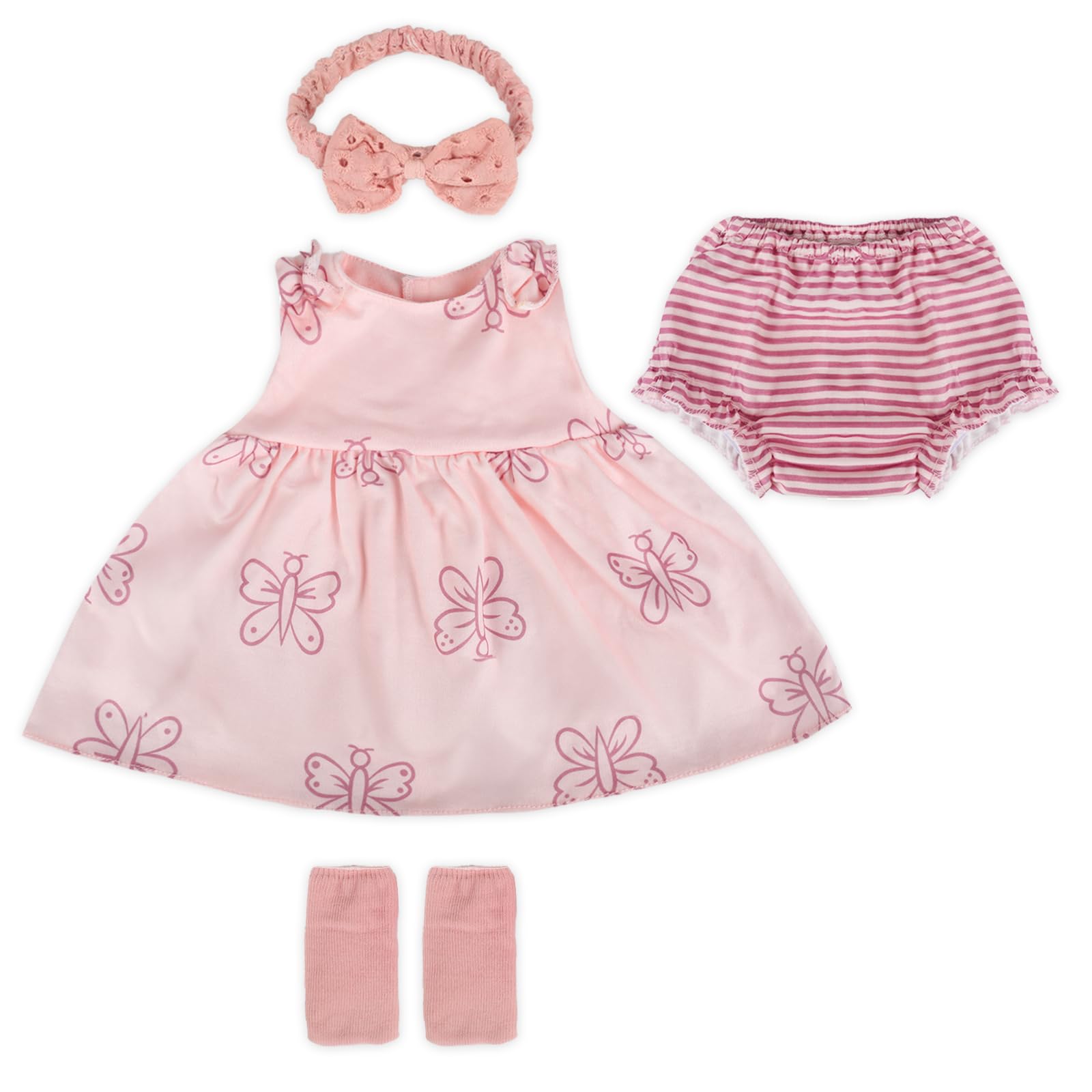 4Pcs Reborn Baby Doll Clothes - Pink Butterfly Design for 16-20 inch Dolls